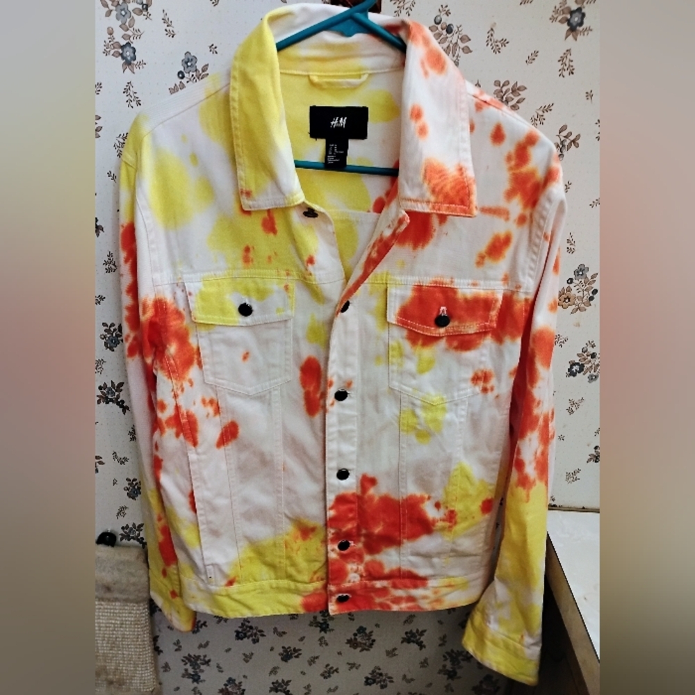 H&M Colorful Splatter Tie Dyed Denim Jacket